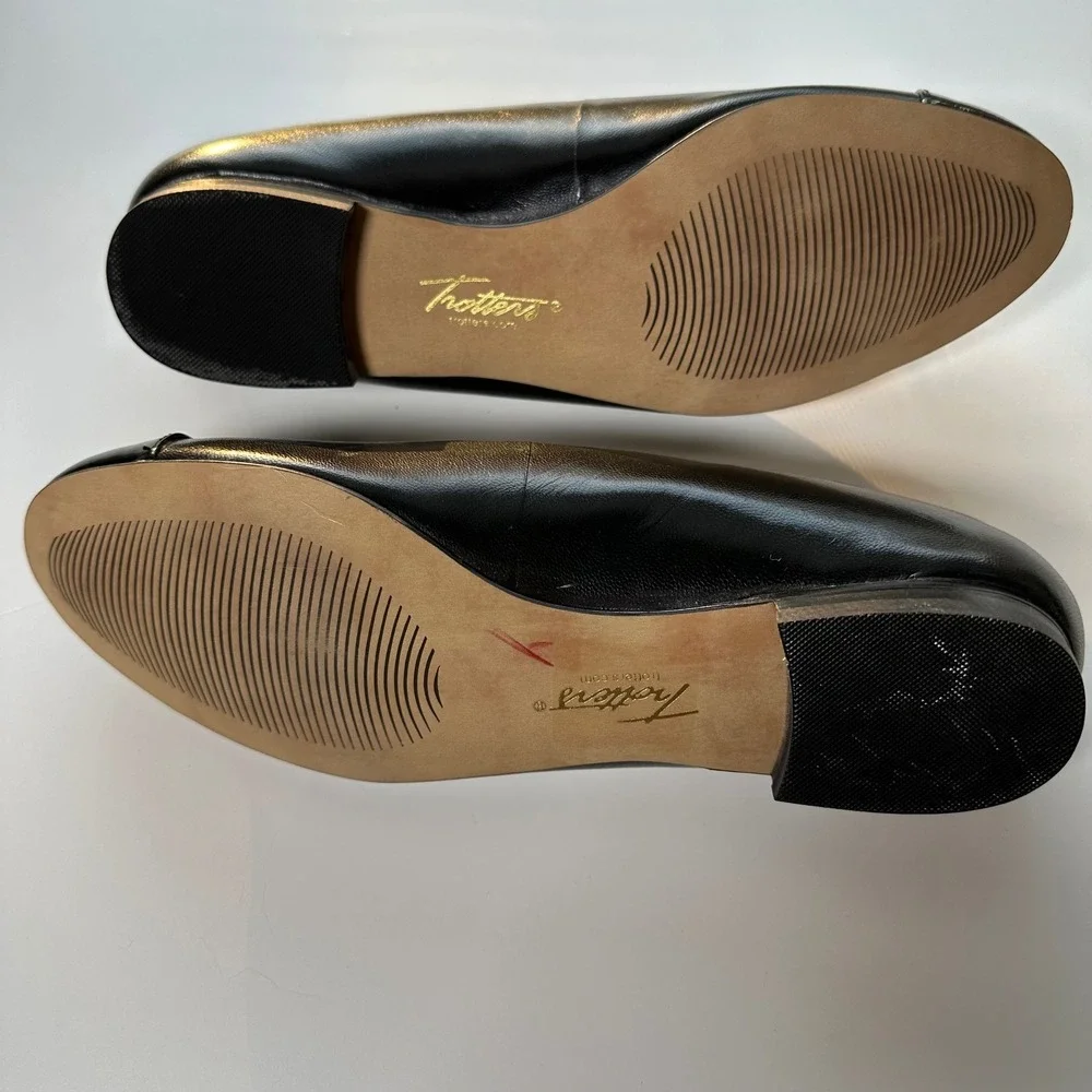 Trotters Black Leather Cap-Toe Ballet Flat‎ Sz 6.5N Classic Office Comfort